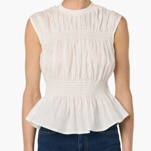 Joe's Jeans White Smocked Peplum Blouse